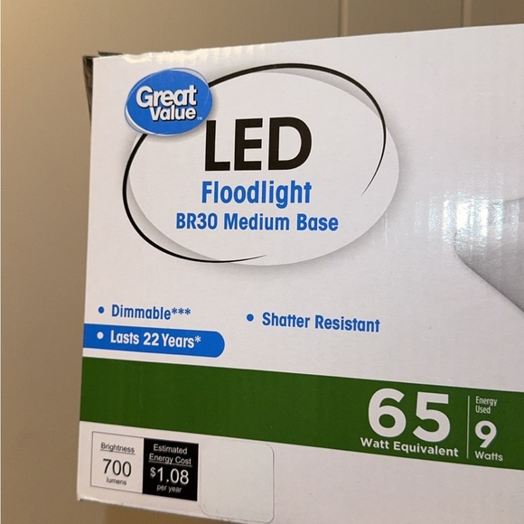 Great Value LED Light Bulb,BR30 Floodlight Lamp E26 Med Base,Dimmable,Daylight,8 - Picture 6 of 10